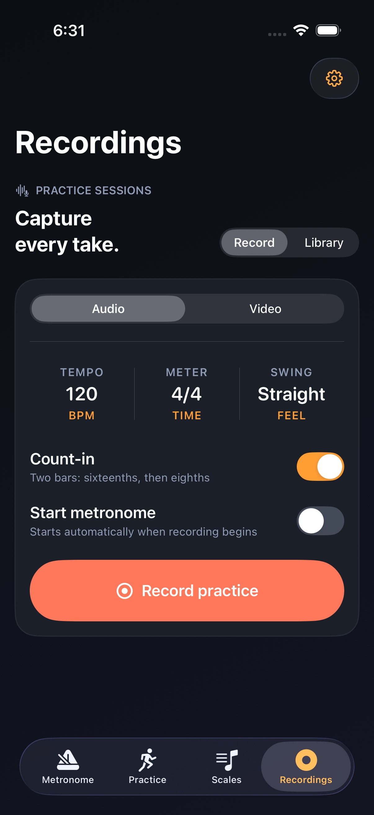 Ostinova practice recording controls